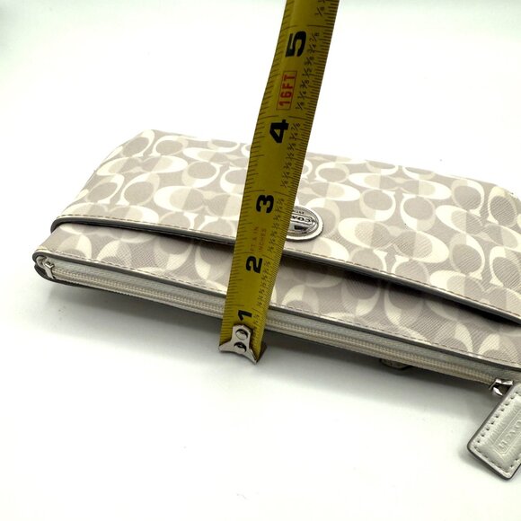 Coach Signature Ivory Taupe Coated Canvas Wristlet Gray Satin Lining Classic - Picture 14 of 15
